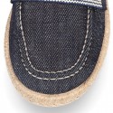 JEANS Cotton Canvas kids Moccasin shoes espadrille style with elastic band.