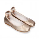 METALLIC soft leather Girls Ballet flat shoes dancer style.