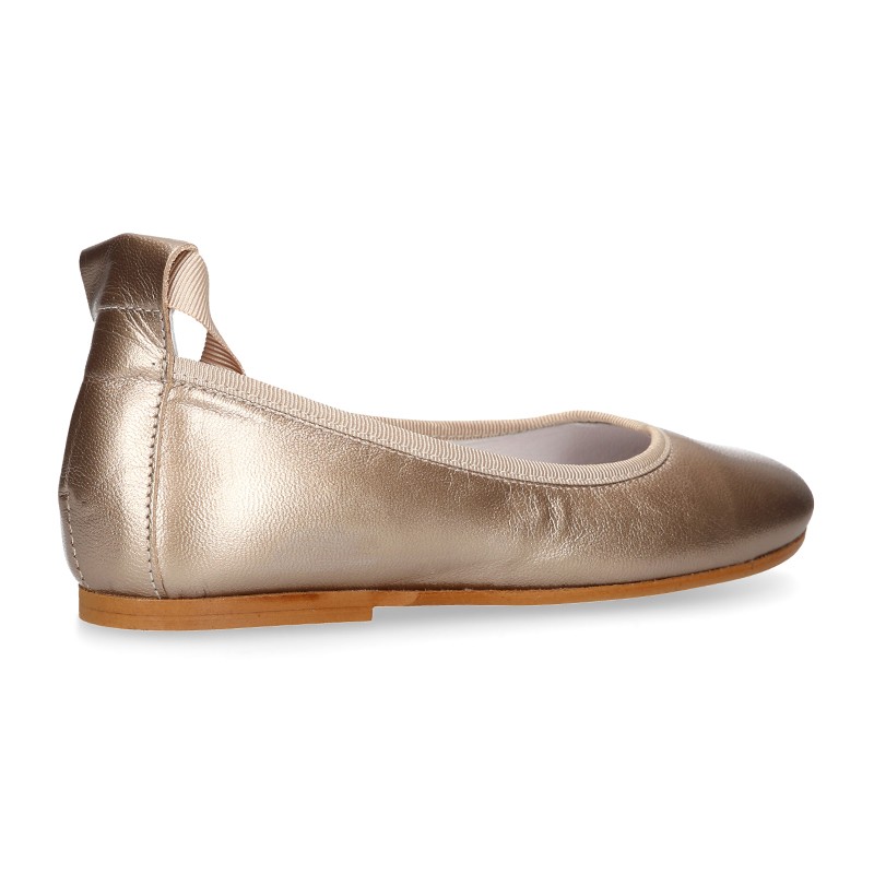 Bailarina niña Ballet con cintas cruzadas en piel METALIZADA. M071 |