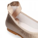 METALLIC soft leather Girls Ballet flat shoes dancer style.