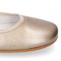 METALLIC soft leather Girls Ballet flat shoes dancer style.