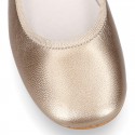 METALLIC soft leather Girls Ballet flat shoes dancer style.