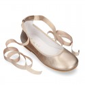 METALLIC soft leather Girls Ballet flat shoes dancer style.