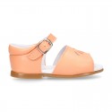 Nappa leather little Girl Sandal shoes with buckle fastening in seasonal colors.