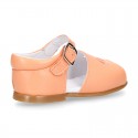 Nappa leather little Girl Sandal shoes with buckle fastening in seasonal colors.
