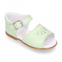 Nappa leather little Girl Sandal shoes with buckle fastening in seasonal colors.