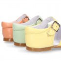 Nappa leather little Girl Sandal shoes with buckle fastening in seasonal colors.