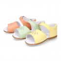 Nappa leather little Girl Sandal shoes with buckle fastening in seasonal colors.