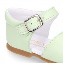 Nappa leather little Girl Sandal shoes with buckle fastening in seasonal colors.