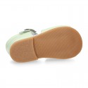 Nappa leather little Girl Sandal shoes with buckle fastening in seasonal colors.