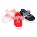 VICHY square design Cotton canvas girl Mary Jane shoes.