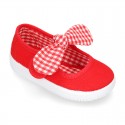 VICHY square design Cotton canvas girl Mary Jane shoes.