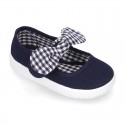 VICHY square design Cotton canvas girl Mary Jane shoes.