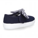 VICHY square design Cotton canvas girl Mary Jane shoes.