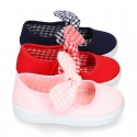 VICHY square design Cotton canvas girl Mary Jane shoes.