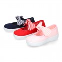 VICHY square design Cotton canvas girl Mary Jane shoes.