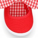 VICHY square design Cotton canvas girl Mary Jane shoes.