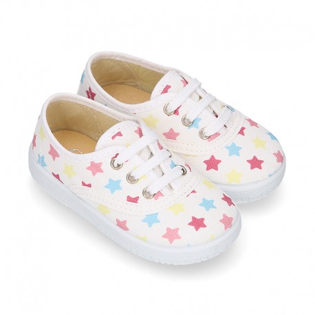 Cotton canvas Kids Bamba shoes with sweet MULTICOLOR STARS design.