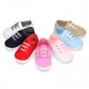 Cotton canvas sneaker bamba type shoes with VICHY laces design .