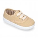 Cotton canvas sneaker bamba type shoes with VICHY laces design .