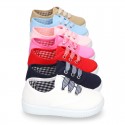 Cotton canvas sneaker bamba type shoes with VICHY laces design .