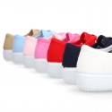 Cotton canvas sneaker bamba type shoes with VICHY laces design .