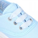 Cotton canvas sneaker bamba type shoes with VICHY laces design .