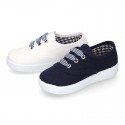 Cotton canvas sneaker bamba type shoes with VICHY laces design .