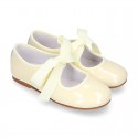 Patent leather Girl Little Angel style ballet flat shoes in pastel colors.