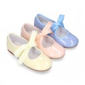 Patent leather Girl Little Angel style ballet flat shoes in pastel colors.