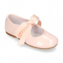 Patent leather Girl Little Angel style ballet flat shoes in pastel colors.