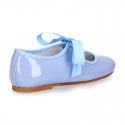 Patent leather Girl Little Angel style ballet flat shoes in pastel colors.