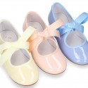 Patent leather Girl Little Angel style ballet flat shoes in pastel colors.