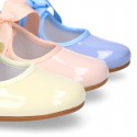 Patent leather Girl Little Angel style ballet flat shoes in pastel colors.