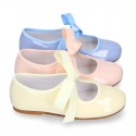 Patent leather Girl Little Angel style ballet flat shoes in pastel colors.