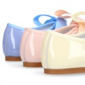 Patent leather Girl Little Angel style ballet flat shoes in pastel colors.
