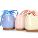 Patent leather Girl Little Angel style ballet flat shoes in pastel colors.