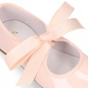 Patent leather Girl Little Angel style ballet flat shoes in pastel colors.