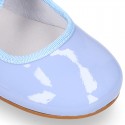 Patent leather Girl Little Angel style ballet flat shoes in pastel colors.