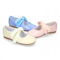 Patent leather Girl Little Angel style ballet flat shoes in pastel colors.