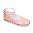 METAL PATENT leather little girl Mary Janes GILDA style.