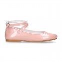 METAL PATENT leather little girl Mary Janes GILDA style.