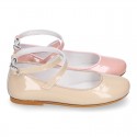 METAL PATENT leather little girl Mary Janes GILDA style.