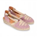 Suede leather Women espadrilles shoes Valenciana style with RIBBONS design.