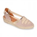 Suede leather Women espadrilles shoes Valenciana style with RIBBONS design.