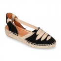 Suede leather Women espadrilles shoes Valenciana style with RIBBONS design.