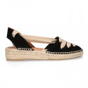 Suede leather Women espadrilles shoes Valenciana style with RIBBONS design.