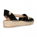 Suede leather Women espadrilles shoes Valenciana style with RIBBONS design.