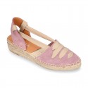 Suede leather Women espadrilles shoes Valenciana style with RIBBONS design.