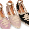 Suede leather Women espadrilles shoes Valenciana style with RIBBONS design.